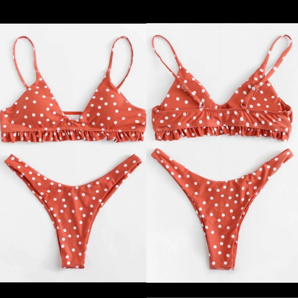 polka dot frill high leg bikini